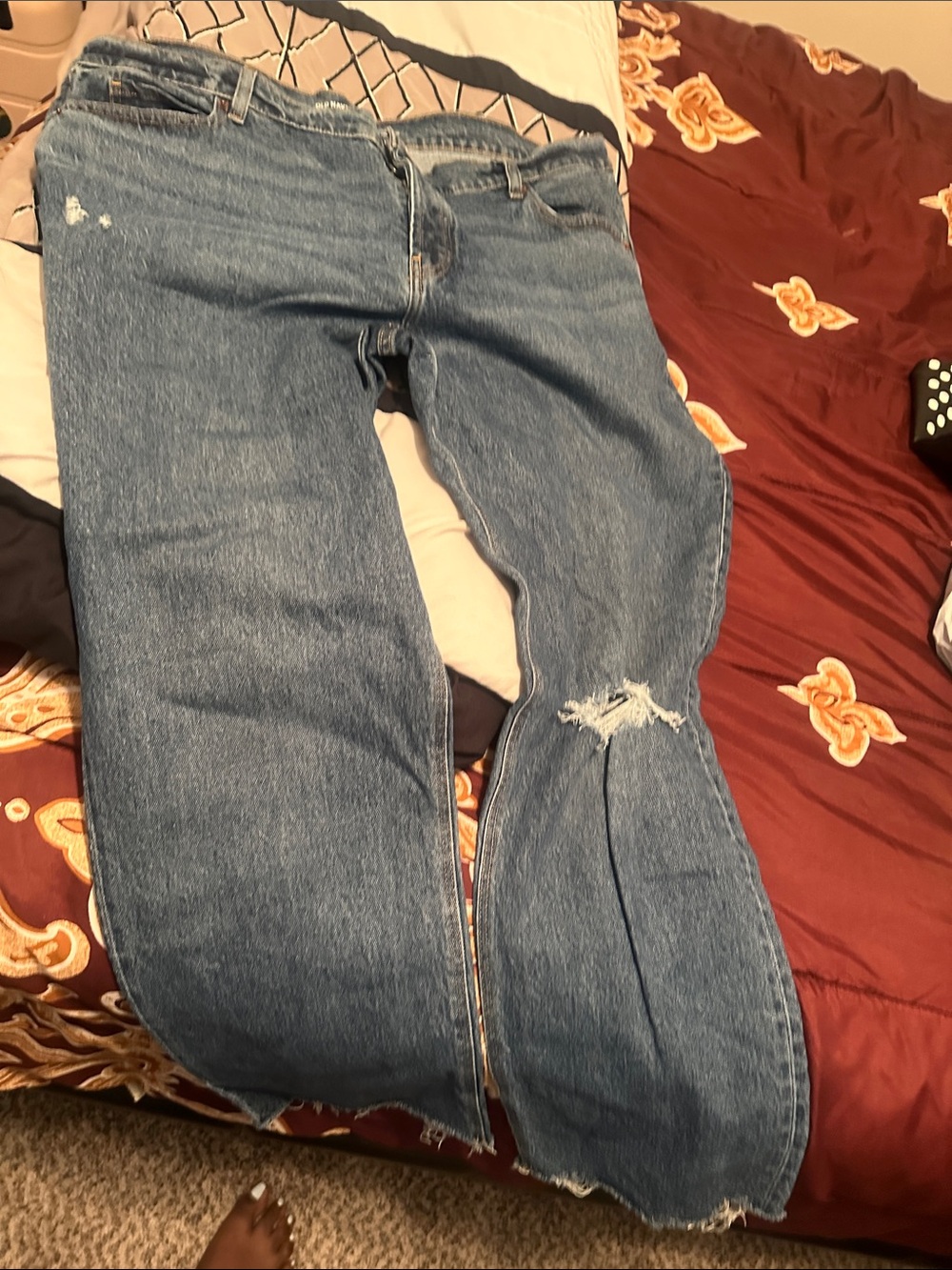 Old Navy Blue Flare Jeans with Distressed Knee